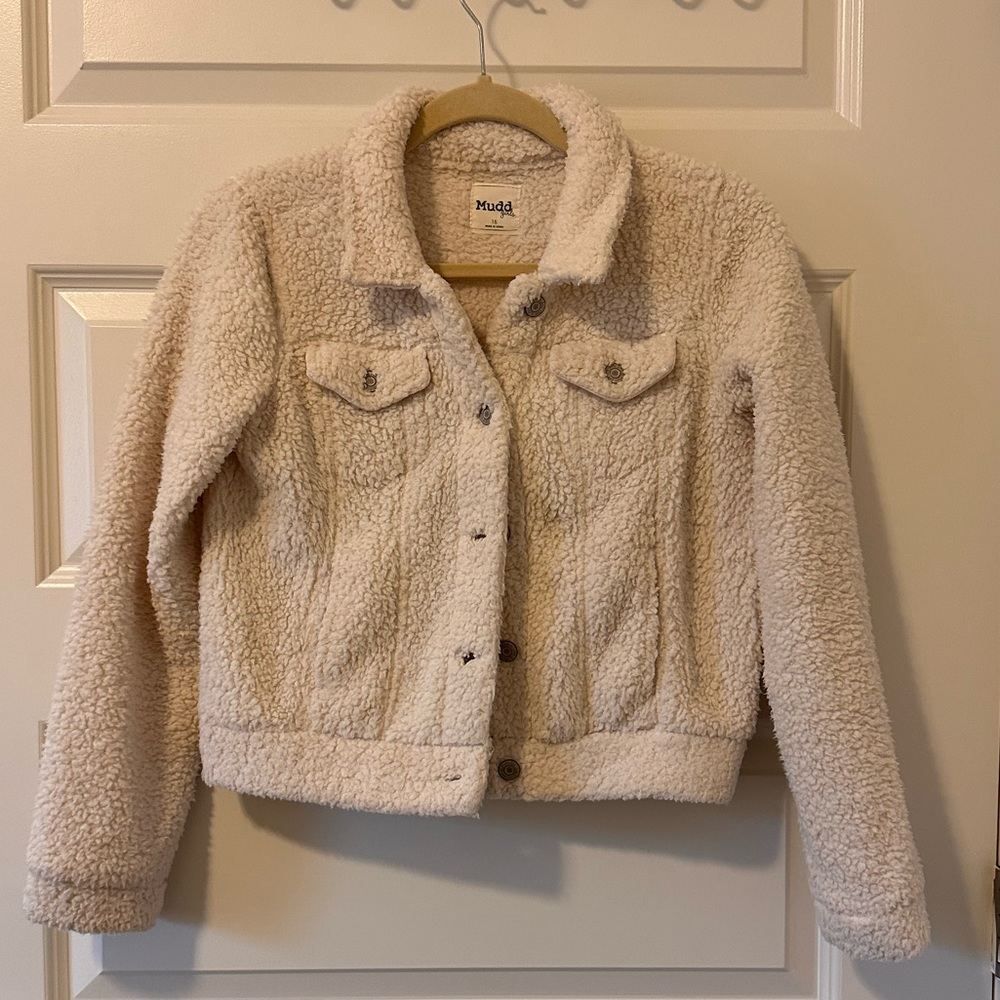 White fuzzy sherpa jacket